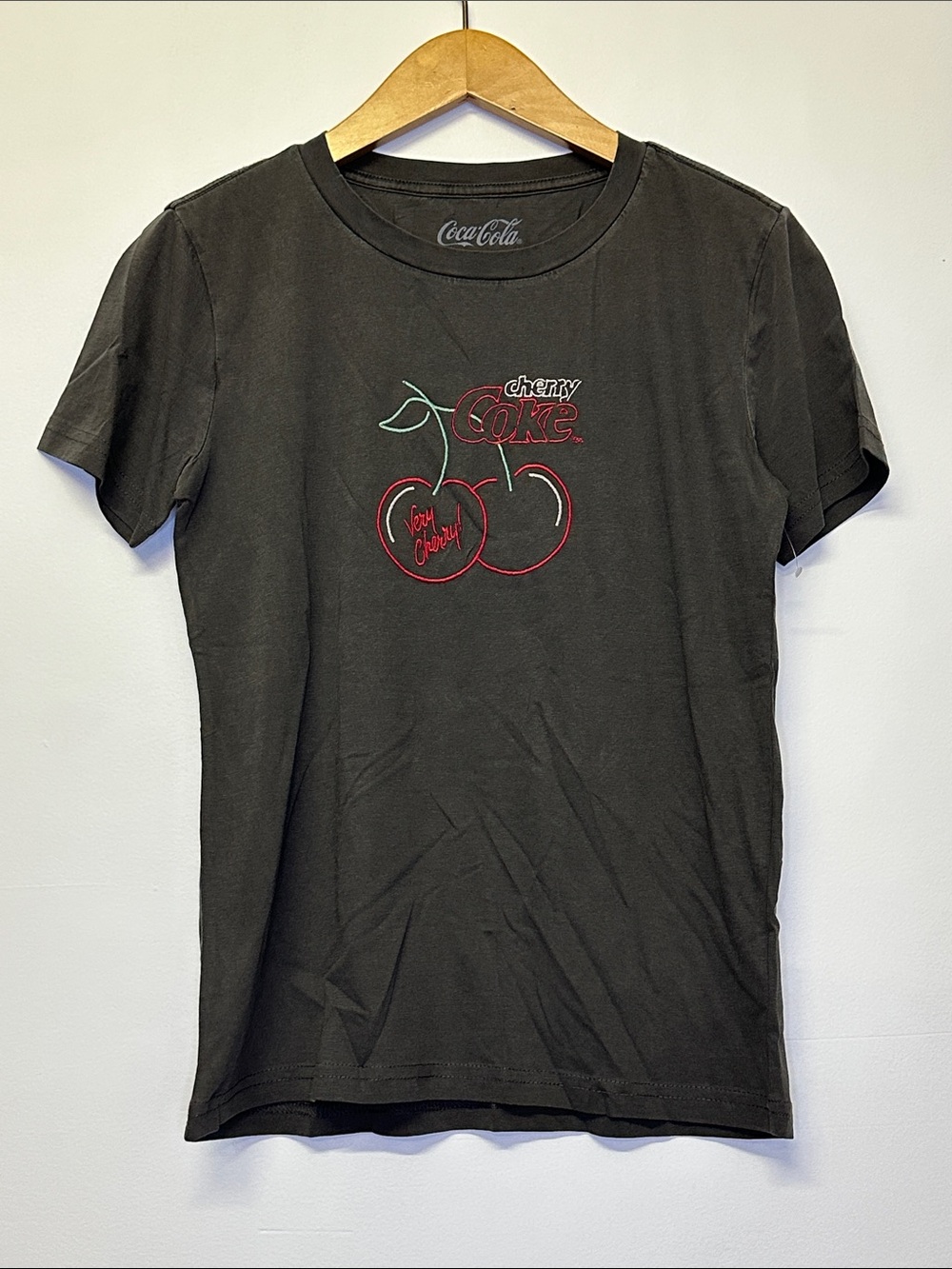 Lucky Brand Coca- Cola Black Tee with Red & Green Cherry Graphic
